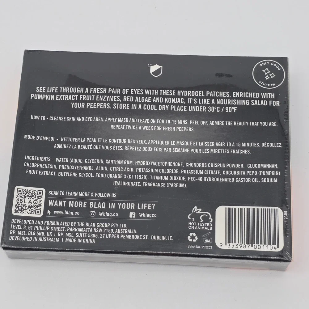 BLAQ Pumpkin Fresh Peepers Eye‎ Masks 5ct Hydrogel Under Eye Patches De-puffing